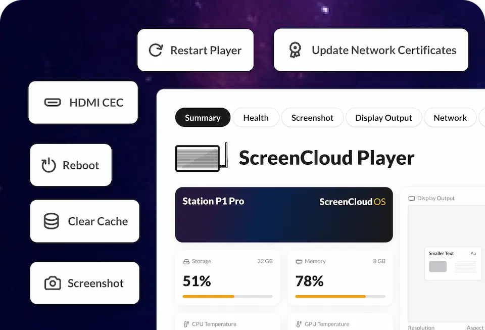 ScreenCloud Player remote device management summary