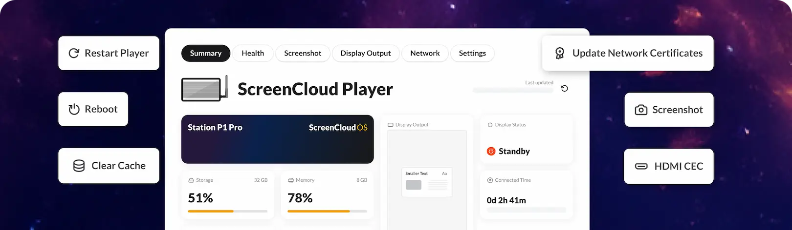 ScreenCloud Player remote device management summary